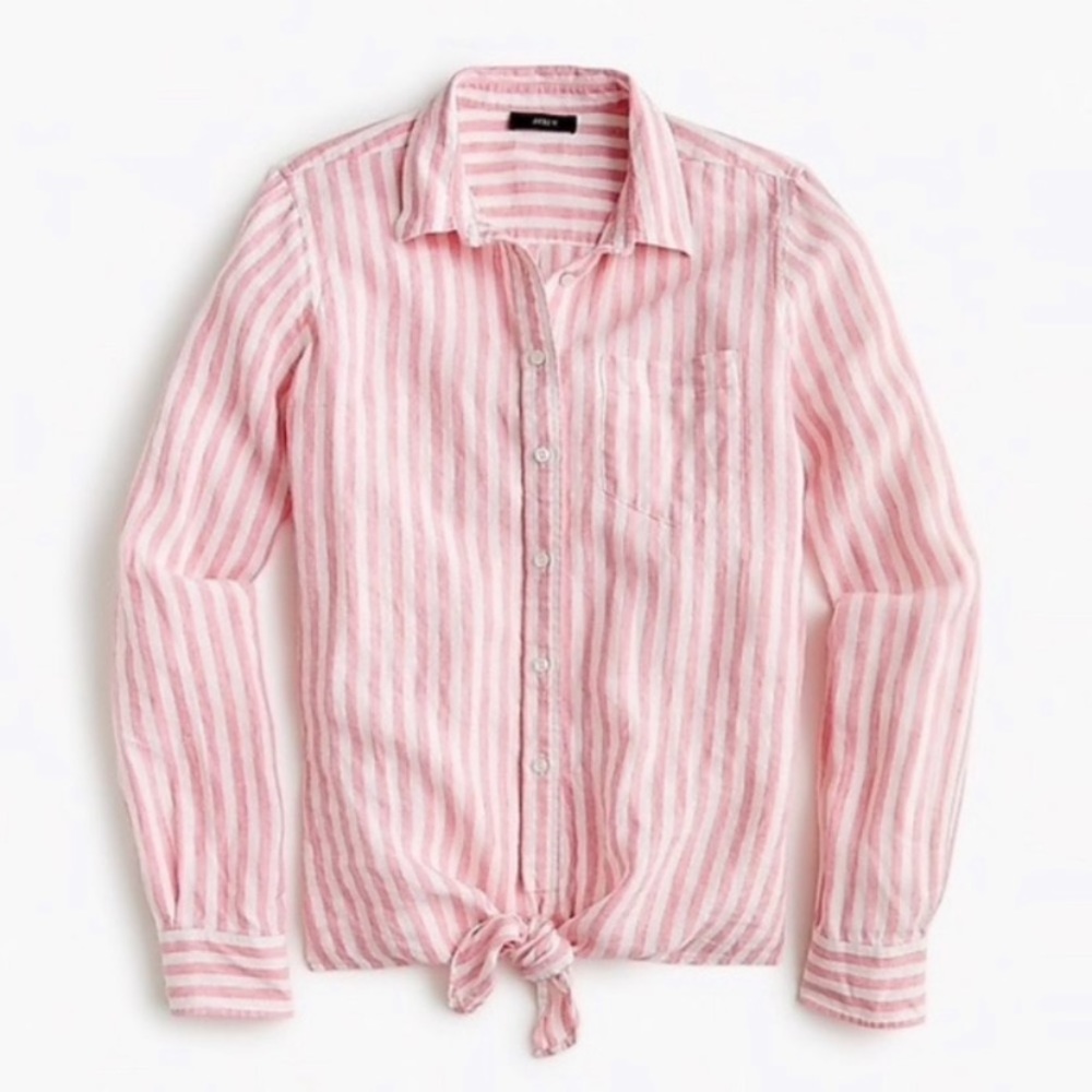 Pink stripe jcrew button down! Perfect for a cover up on the beach